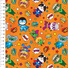 Sintético Doll Super Bichinhos Fundo Laranja - Meia Tigela 50cm x 1,36mt Sintético Doll Super Bichinhos Fundo Laranja - Meia Tigela 50cm x 1,36mt