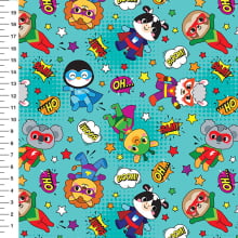 Sintético Doll Super Bichinhos Fundo Verde Água - Meia Tigela 50cm x 1,36mt Sintético Doll Super Bichinhos Fundo Verde Água - Meia Tigela 50cm x 1,36mt