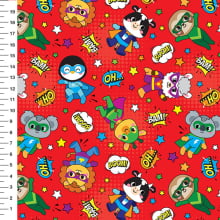 Sintético Doll Super Bichinhos Fundo Vermelho - Meia Tigela 50cm x 1,36mt Sintético Doll Super Bichinhos Fundo Vermelho - Meia Tigela 50cm x 1,36mt