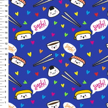 Sintético Doll Sushi Fundo Azul - Meia Tigela 50cm x 1,36mt Sintético Doll Sushi Fundo Azul - Meia Tigela 50cm x 1,36mt