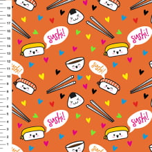 Sintético Doll Sushi Fundo Laranja - Meia Tigela 50cm x 1,36mt Sintético Doll Sushi Fundo Laranja - Meia Tigela 50cm x 1,36mt