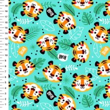 Sintético Doll Tigrinhos Roar Fundo Verde Água - Meia Tigela 50cm x 1,36mt Sintético Doll Tigrinhos Roar Fundo Verde Água - Meia Tigela 50cm x 1,36mt