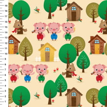 Sintético Doll Três Porquinhos Fundo Bege - Meia Tigela 50cm x 1,36mt Sintético Doll Três Porquinhos Fundo Bege - Meia Tigela 50cm x 1,36mt