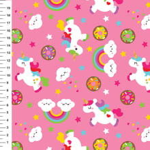 Sintético Doll Unicórnios Donuts Fundo Rosa - Meia Tigela 50cm x 1,36mt Sintético Doll Unicórnios Donuts Fundo Rosa - Meia Tigela 50cm x 1,36mt