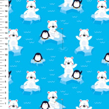 Sintético Doll Urso Polar e Pinguim Fundo Azul - Meia Tigela 50cm x 1,36mt Sintético Doll Urso Polar e Pinguim Fundo Azul - Meia Tigela 50cm x 1,36mt