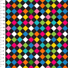 Sintético Doll Xadrez Diagonal Colorido Fundo Preto - Meia Tigela 50cm x 1,36mt Sintético Doll Xadrez Diagonal Colorido Fundo Preto - Meia Tigela 50cm x 1,36mt
