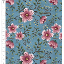 Tecido Tricoline Floral Fundo Azul - Cris de Marchi 9100e7362