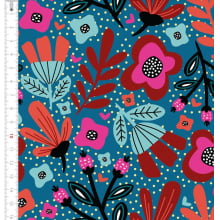 Floral Fundo Azul Petróleo 9100e9070 - Coleção Flores Exóticas Gizoca