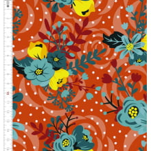 Tecido Tricoline Floral fundo Laranja Verão Gizoca 9100e7358