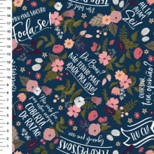 Floral Palavras fundo Marinho Meia Tigela 9100e5450