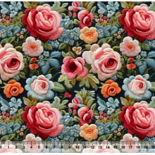 Tecido Tricoline Floral Bordado 05 3D - 81234