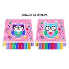 Tecido Painel Ecobag Coruja Fundo Rosa Professores - Meia Tigela