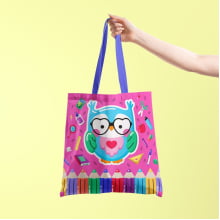 Tecido Painel Ecobag Coruja Fundo Rosa Professores - Meia Tigela
