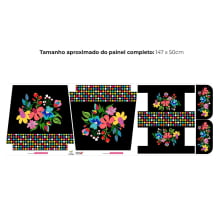 Tecido Painel Ecobag Necessarie Floral Fundo Preto - Meia Tigela