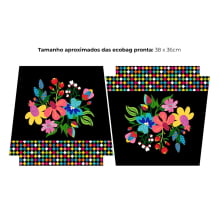 Tecido Painel Ecobag Necessarie Floral Fundo Preto - Meia Tigela