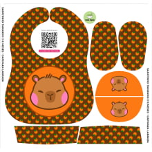 Tecido Painel Kit Babador e Sapatinho Capivara 2.0 Laranja - Meia Tigela