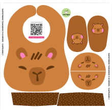Tecido Painel Kit Babador e Sapatinho Capivara 2.0 - Meia Tigela