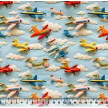 Tecido Tricoline Aviões Nuvens Artesanato - 81222