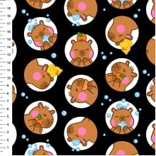 Tecido Tricoline Capivara Patinho Bola Fundo Preto - Meia Tigela