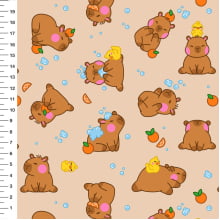 Tecido Tricoline Capivara Patinho Fundo Liso Bege - Meia Tigela