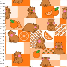 Tecido Tricoline Capivara Patinho Laranja - Meia Tigela Tecido Tricoline Capivara Patinho Laranja - Meia Tigela