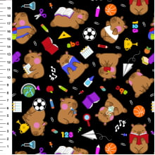 Tecido Tricoline Capivara Volta as Aulas Preto - Meia Tigela