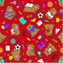 Tecido Tricoline Capivara Volta as Aulas vermelho - Meia Tigela Tecido Tricoline Capivara Volta as Aulas vermelho - Meia Tigela
