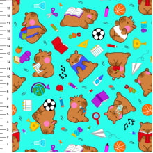 Tecido Tricoline Capivara Volta as Aulas Tiffany - Meia Tigela