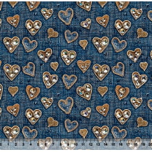 Tecido Tricoline Digital Corações Fundo Jeans - 95898