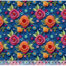 Tecido Tricoline Digital Floral Fundo Jeans - 95903