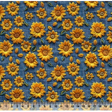 Tecido Tricoline Digital Girassol Fundo Jeans - 95901