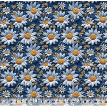 Tecido Tricoline Digital Margaridas Fundo Jeans - 95909