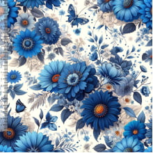 Tecido Tricoline Floral Azul fundo Branco
