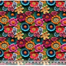 Tecido Tricoline Floral Bordado Color 07 3D - 81375