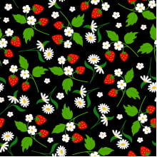 Tecido Tricoline Floral Morango Fundo Preto - Meia Tigela