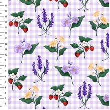 Tecido Tricoline Jardim Vintage Xadrez Fundo Lilás - Meia Tigela
