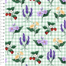 Tecido Tricoline Jardim Vintage Xadrez Fundo Verde - Meia Tigela