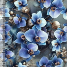Tecido Tricoline Orquidia Azul Fundo Cinza