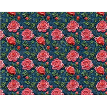 Tecido Tricoline Rosas Grandes e Pequenas fundo Jeans 95914 Tecido Tricoline Rosas Grandes e Pequenas fundo Jeans 95914