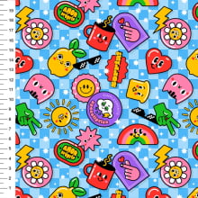 Tecido Tricoline Stickers Fundo Xadrez Azul com Azul - Meia Tigela 80123-01