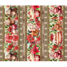 Tricoline Digital Barrado Flor Natal e Enfeites - 01426