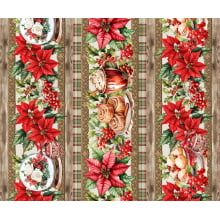 Tricoline Digital Barrado Flor Natal e Enfeites - 01426