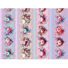 Tricoline Digital Barrado Flores Corações 3D - 98876