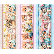 Tricoline Digital Barrado Gatinhos - A0607 Tricoline Digital Barrado Gatinhos - A0607