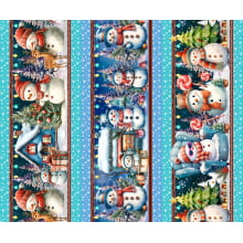 Tricoline Digital Barrado Natal Boneco de Neve Azul - 01425