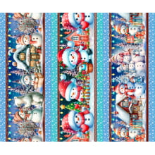 Tricoline Digital Barrado Natal Boneco de Neve Azul - 01425