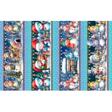 Tricoline Digital Barrado Natal Boneco de Neve Azul - 01425 Tricoline Digital Barrado Natal Boneco de Neve Azul - 01425