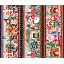Tricoline Digital Barrado Natal Noel Lareira - 01414