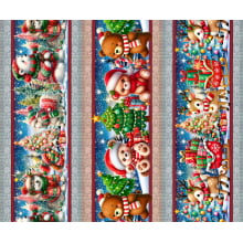 Tricoline Digital Barrado Natal Rena e Bichinhos - 01420