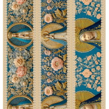 Tricoline Digital Barrado Nossa Senhora Bordado Bege - 05568